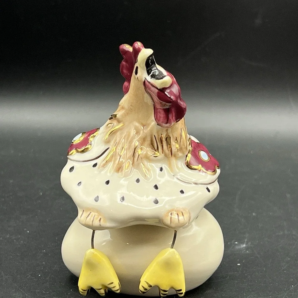 BlueSky Clay Heather Goldminc Whimsical Rooster & Egg Salt and Pepper Shaker Set